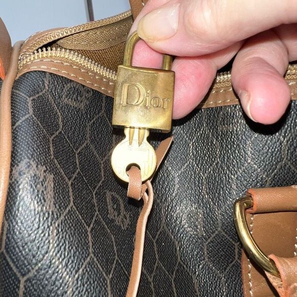 Christian Dior Black Brown Monogram Trotter Honeycomb Boston Duffle Bag With Loc - Picture 14 of 14